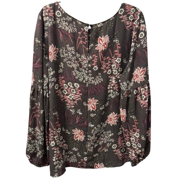 Floral Printed Polyester Blouse Gray Multi With Long Sleeves Sz XL blouse - Picture 11 of 12